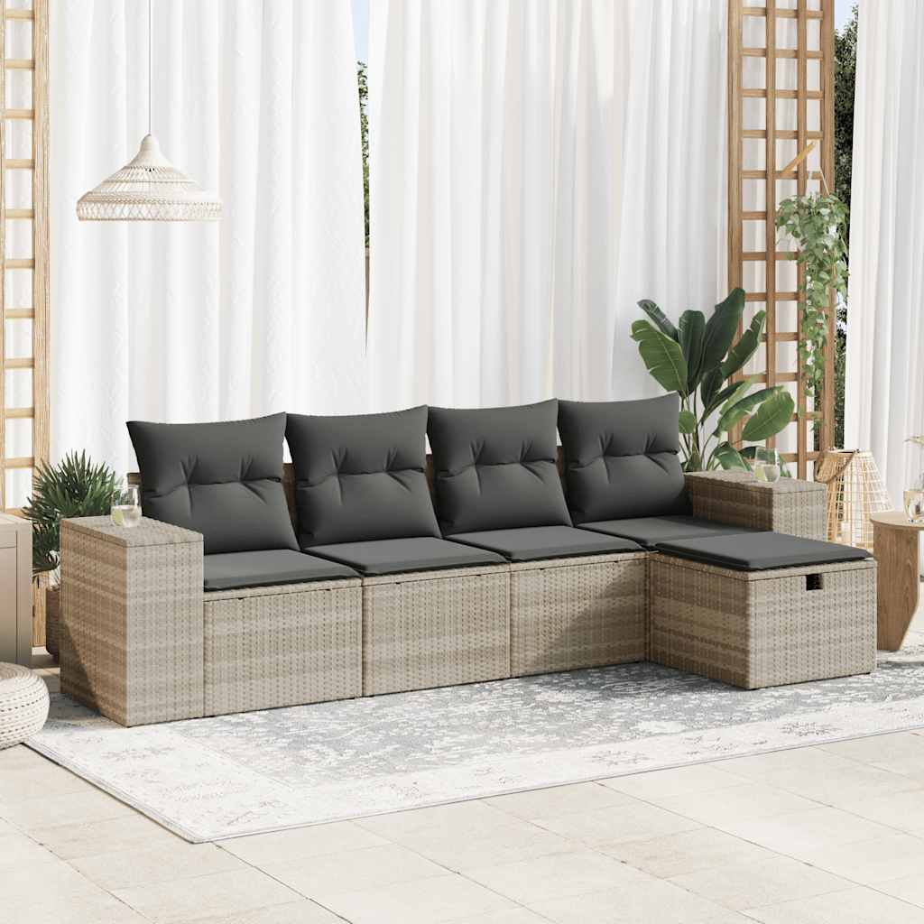 Set Divano da Giardino 5pz con Cuscini Grigio Chiaro Polyrattan 3325668