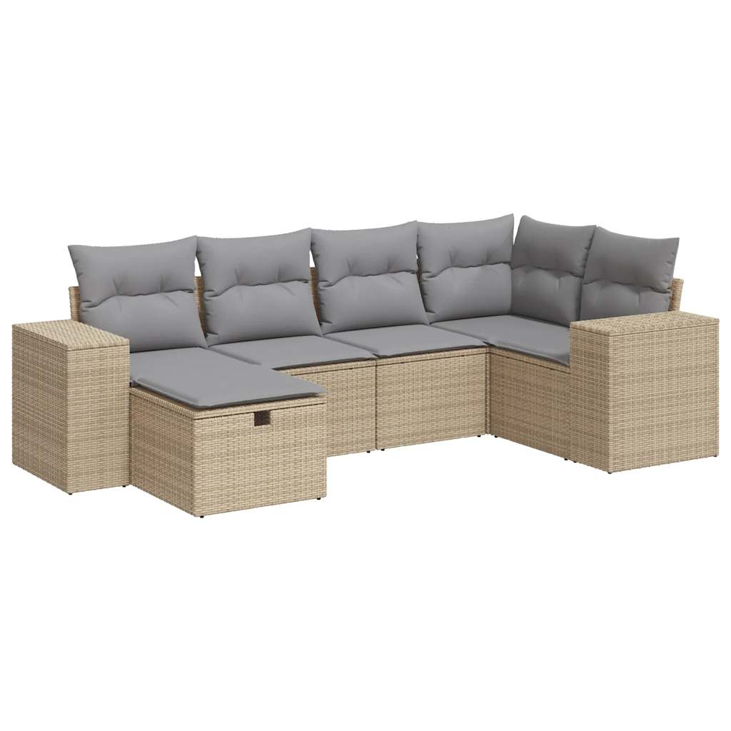 Set Divano da Giardino 6 pz con Cuscini Beige in Polyrattan 3325685