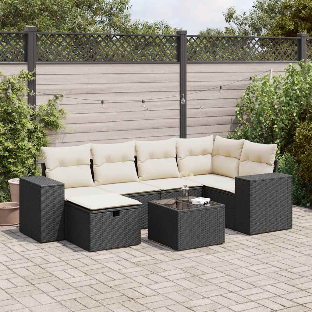 Set Divani da Giardino con Cuscini 7pz Nero Polyrattan 3325692