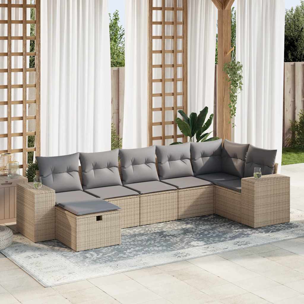 Set Divani da Giardino 7 pz con Cuscini Beige in Polyrattan 3325705