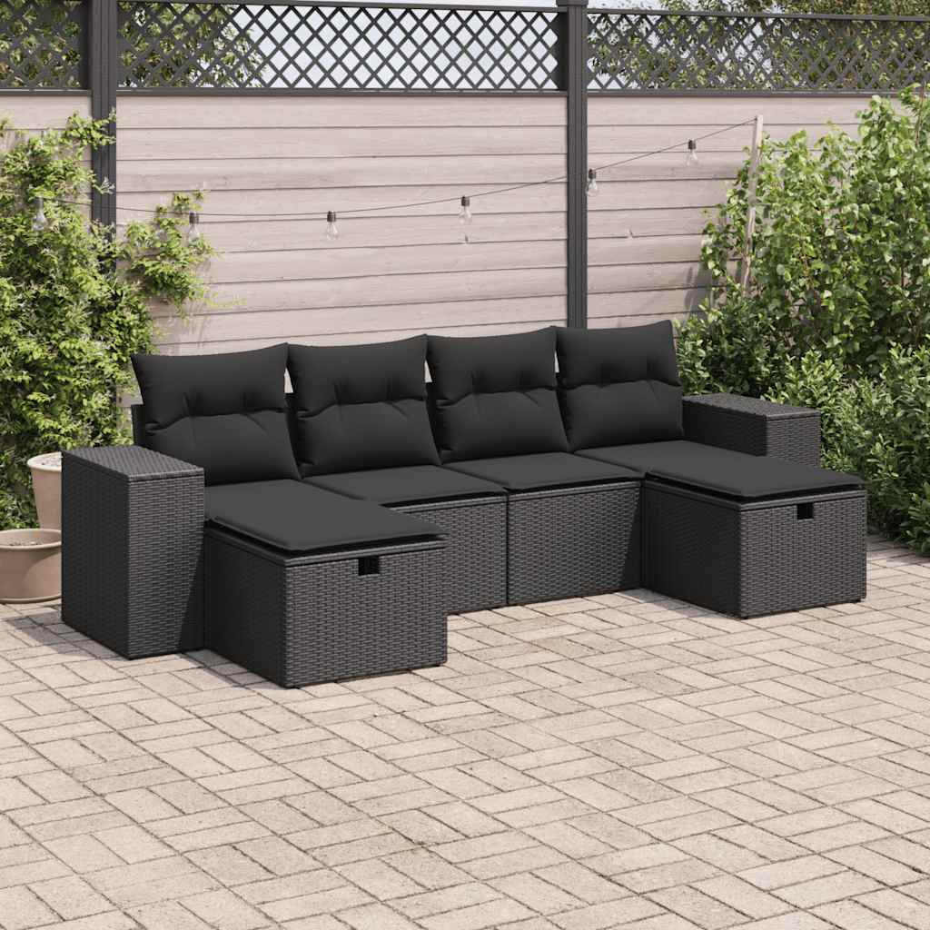 Set Divano da Giardino 6 pz con Cuscini Nero in Polyrattan 3325721