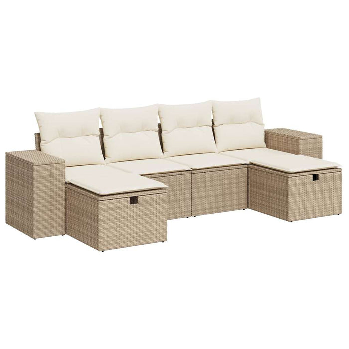 Set Divano da Giardino 6 pz con Cuscini Beige in Polyrattan 3325724