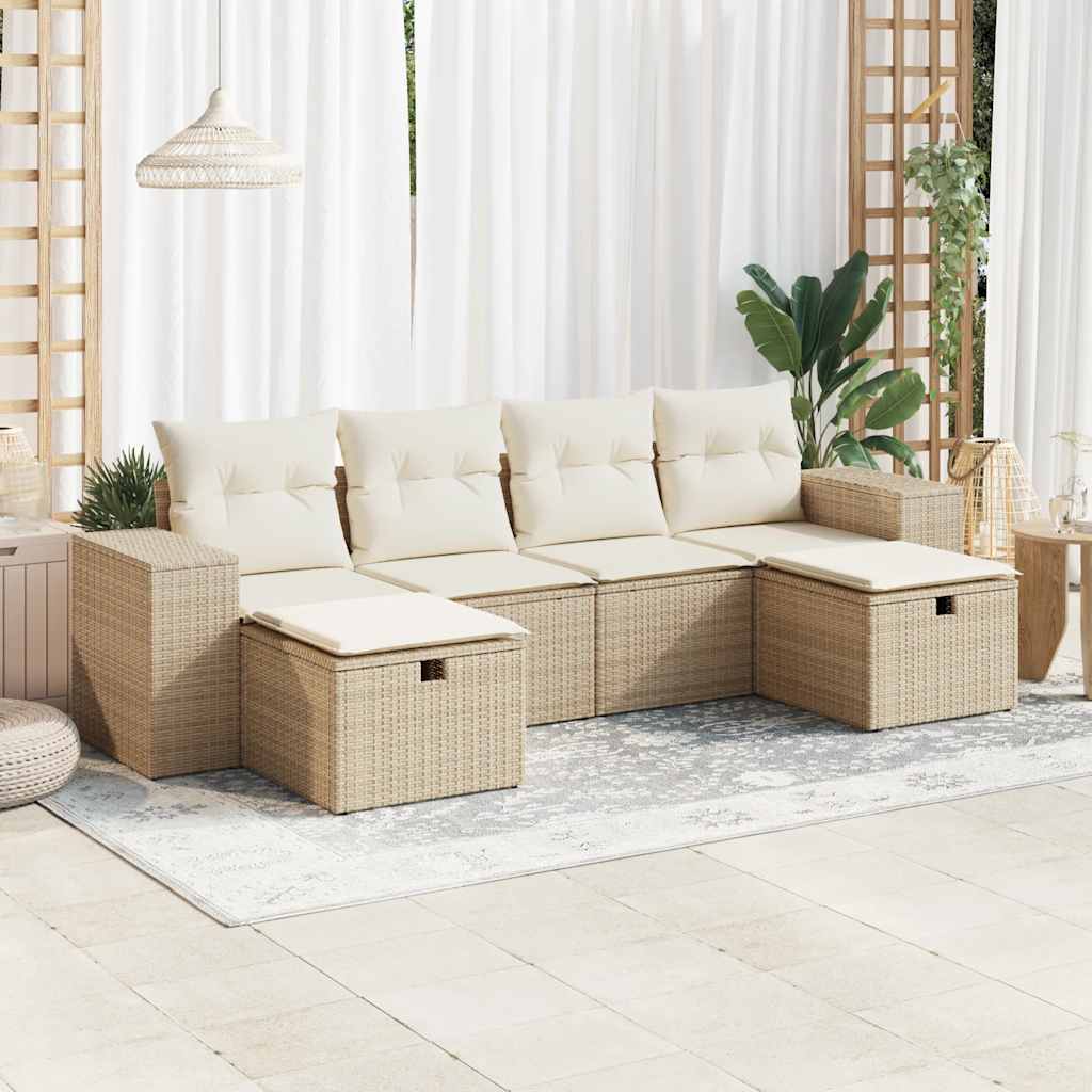 Set Divano da Giardino 6 pz con Cuscini Beige in Polyrattan 3325724