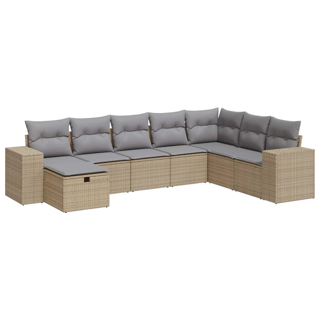 Set Divano da Giardino 8 pz con Cuscini Beige in Polyrattan 3325735