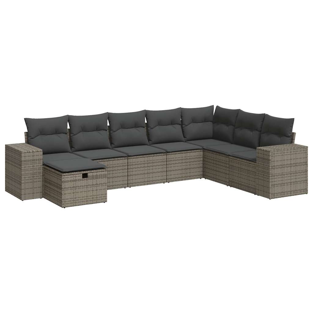 Set Divano da Giardino 8 pz con Cuscini Grigio in Polyrattan 3325736