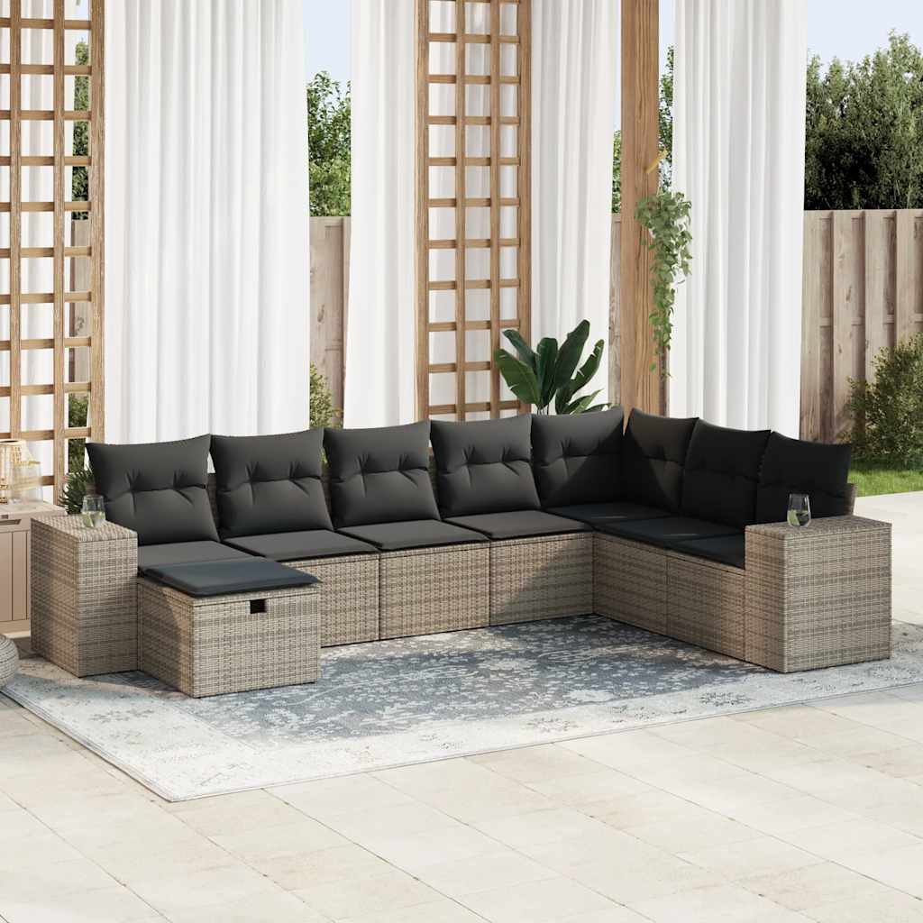 Set Divano da Giardino 8 pz con Cuscini Grigio in Polyrattan 3325736