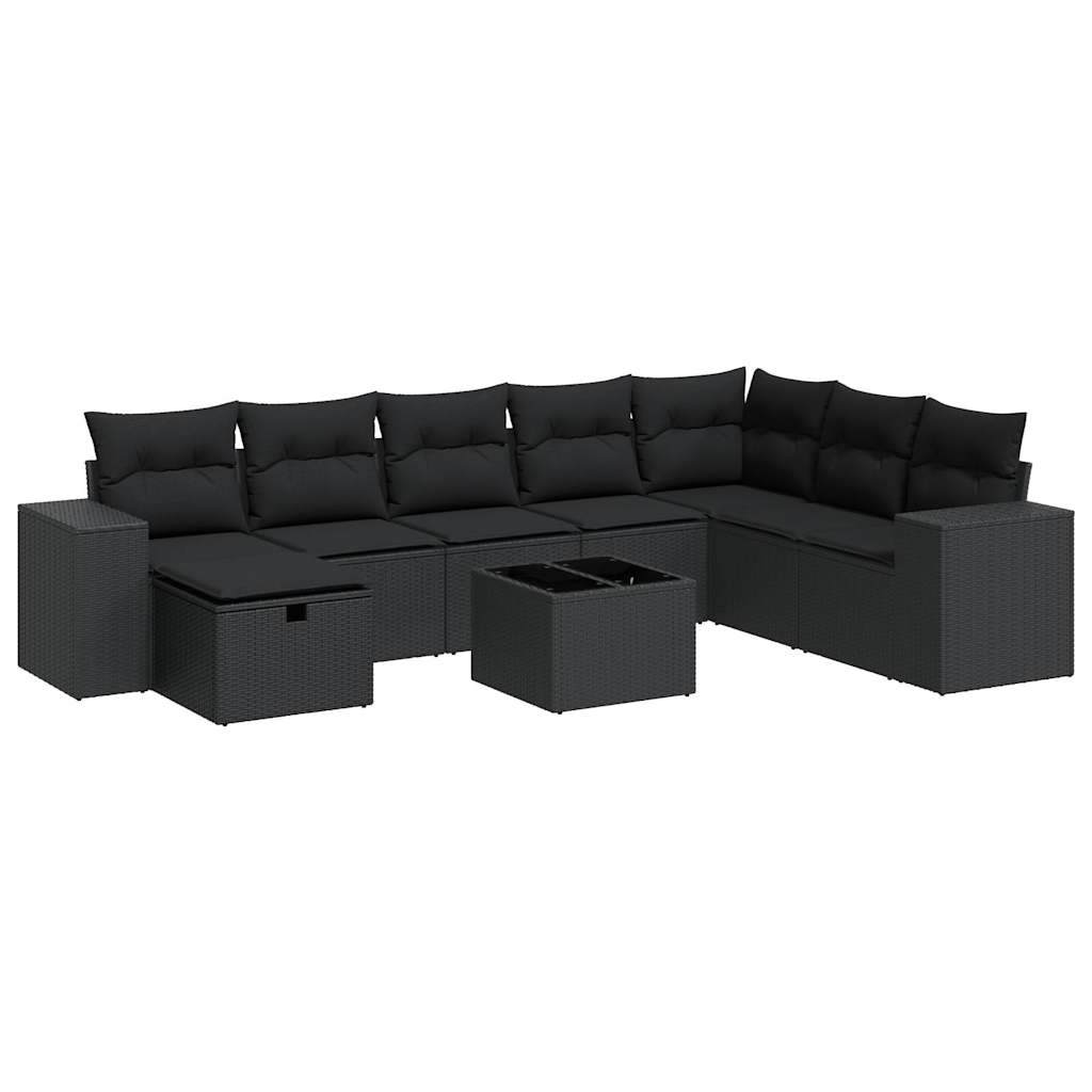 Set Divani da Giardino 9 pz con Cuscini Nero in Polyrattan 3325741