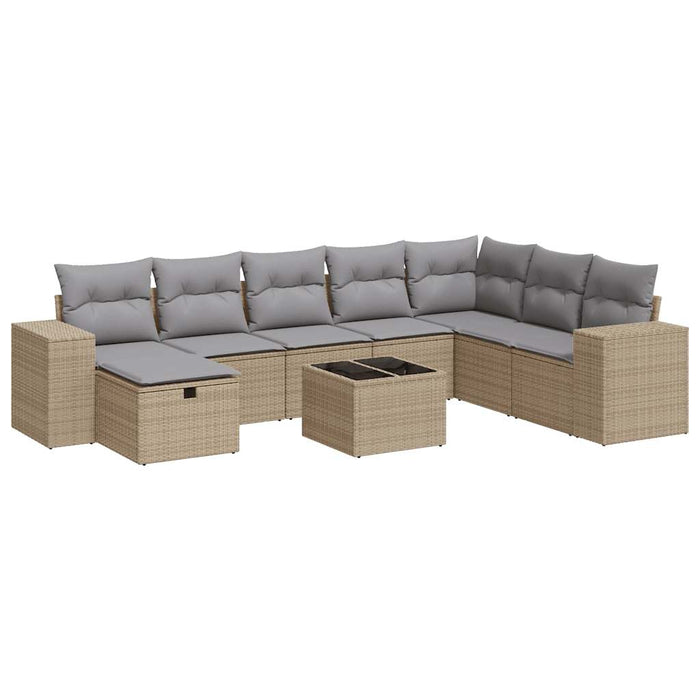 Set Divano da Giardino 9 pz con Cuscini Beige in Polyrattan 3325745