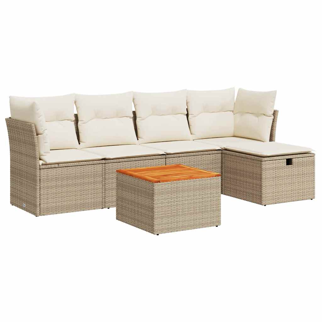 Set Divano da Giardino 6 pz con Cuscini Beige in Polyrattan 3325754