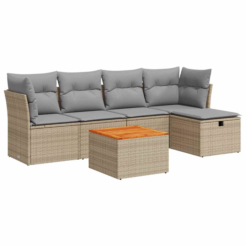 Set Divano da Giardino 6 pz con Cuscini Beige in Polyrattan 3325755