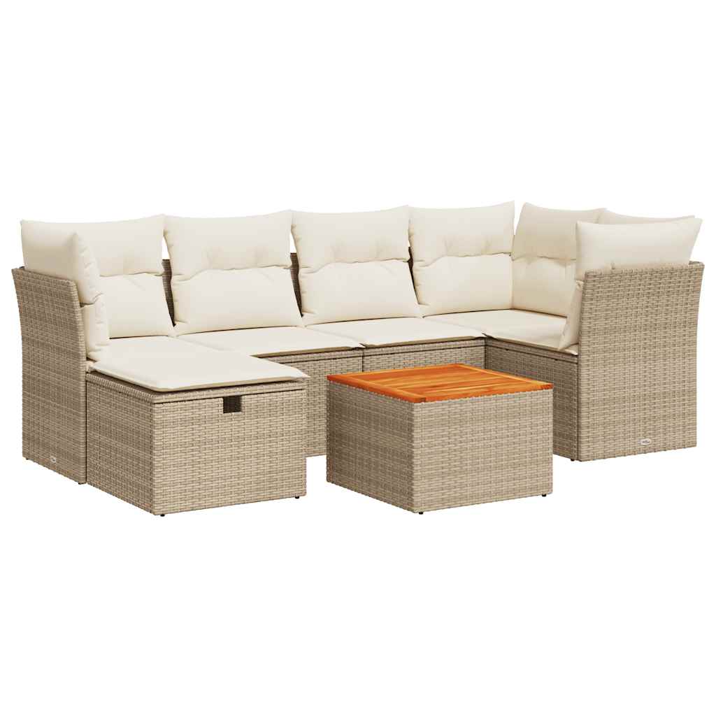 Set Divani da Giardino 7 pz con Cuscini Beige in Polyrattan 3325761