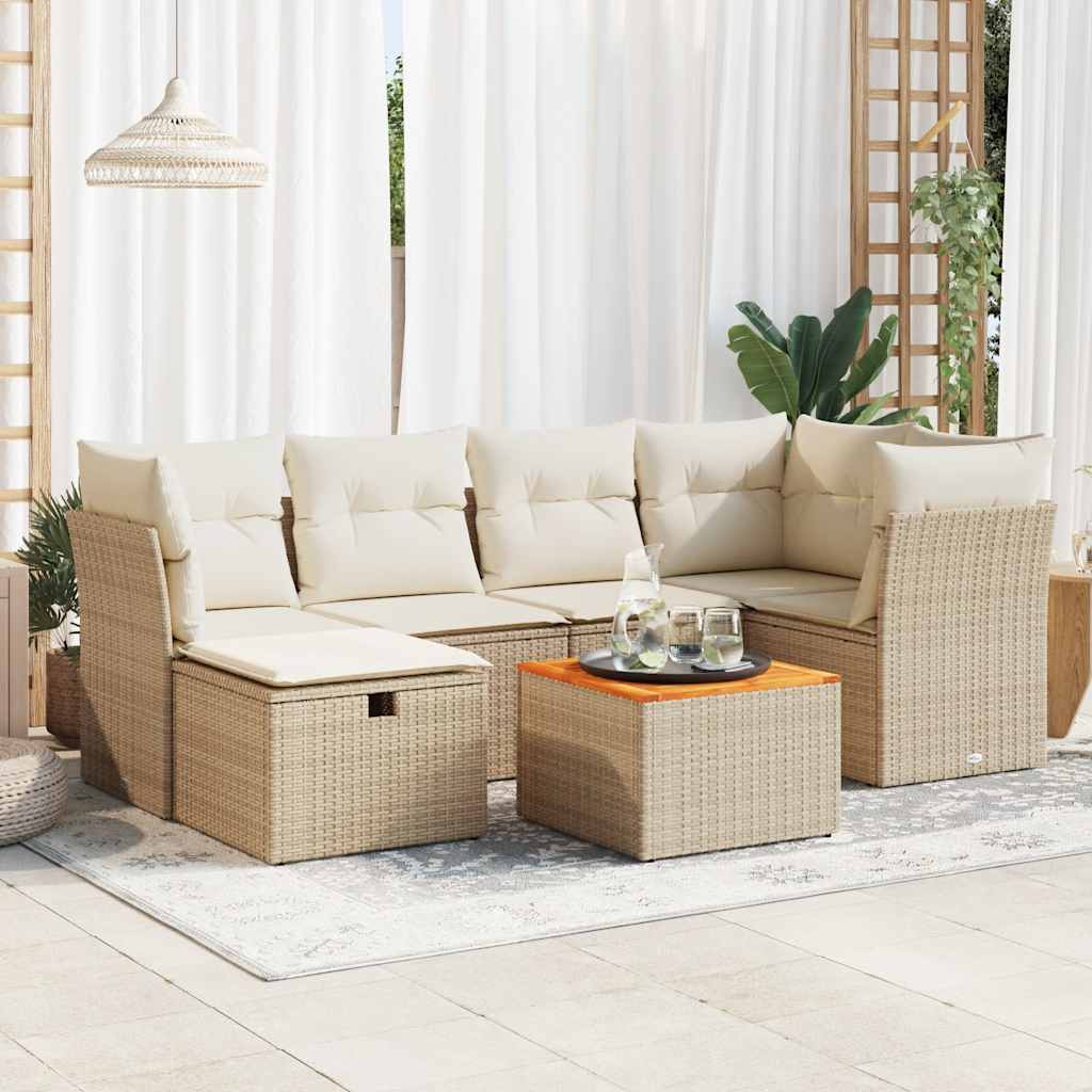 Set Divani da Giardino 7 pz con Cuscini Beige in Polyrattan 3325761