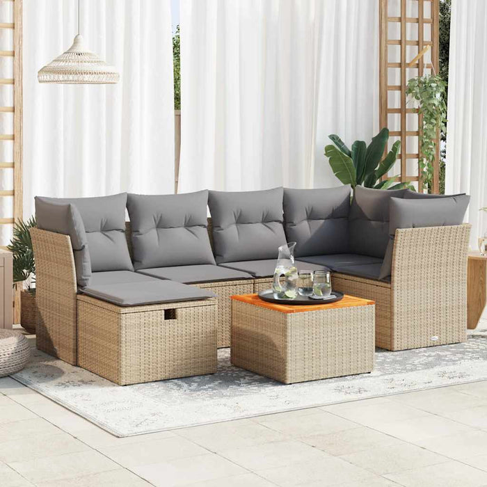 Set Divani da Giardino 7 pz con Cuscini Beige in Polyrattan 3325762