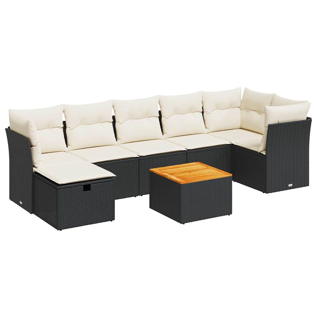 Set Divani da Giardino con Cuscini 8 pz Nero in Polyrattan 3325766