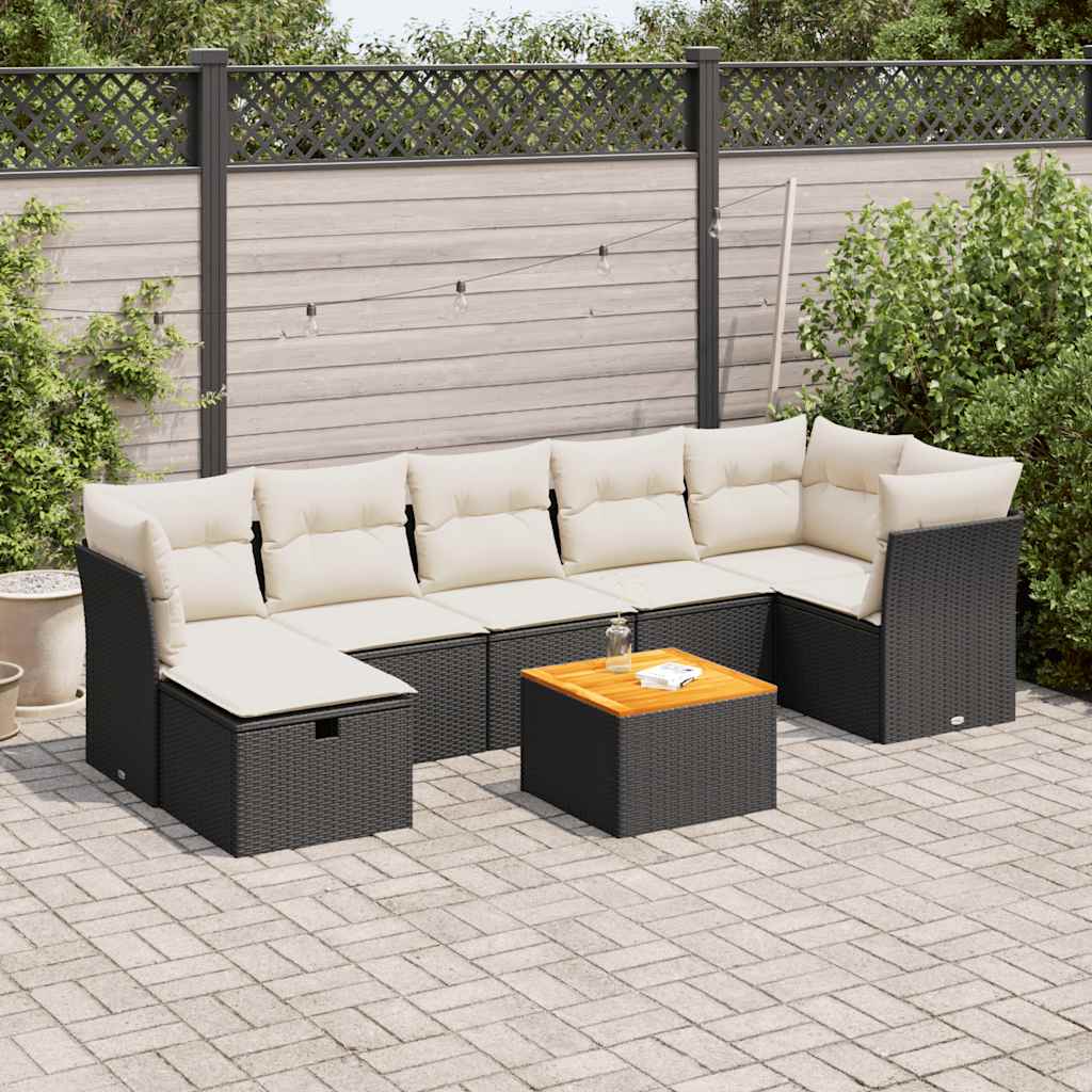 Set Divani da Giardino con Cuscini 8 pz Nero in Polyrattan 3325766