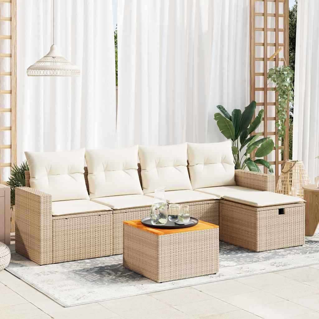 Set Divano da Giardino 6 pz con Cuscini Beige in Polyrattan 3325782