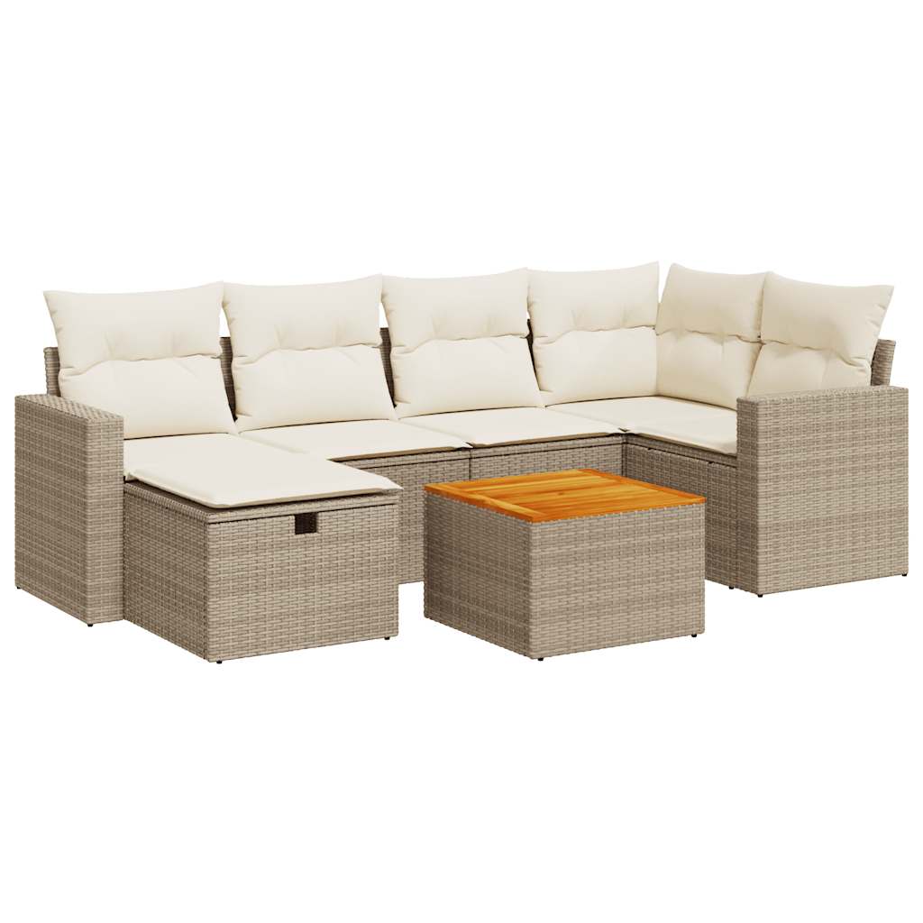 Set Divani da Giardino 7 pz con Cuscini Beige in Polyrattan 3325789