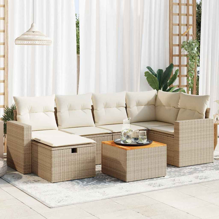 Set Divani da Giardino 7 pz con Cuscini Beige in Polyrattan 3325789