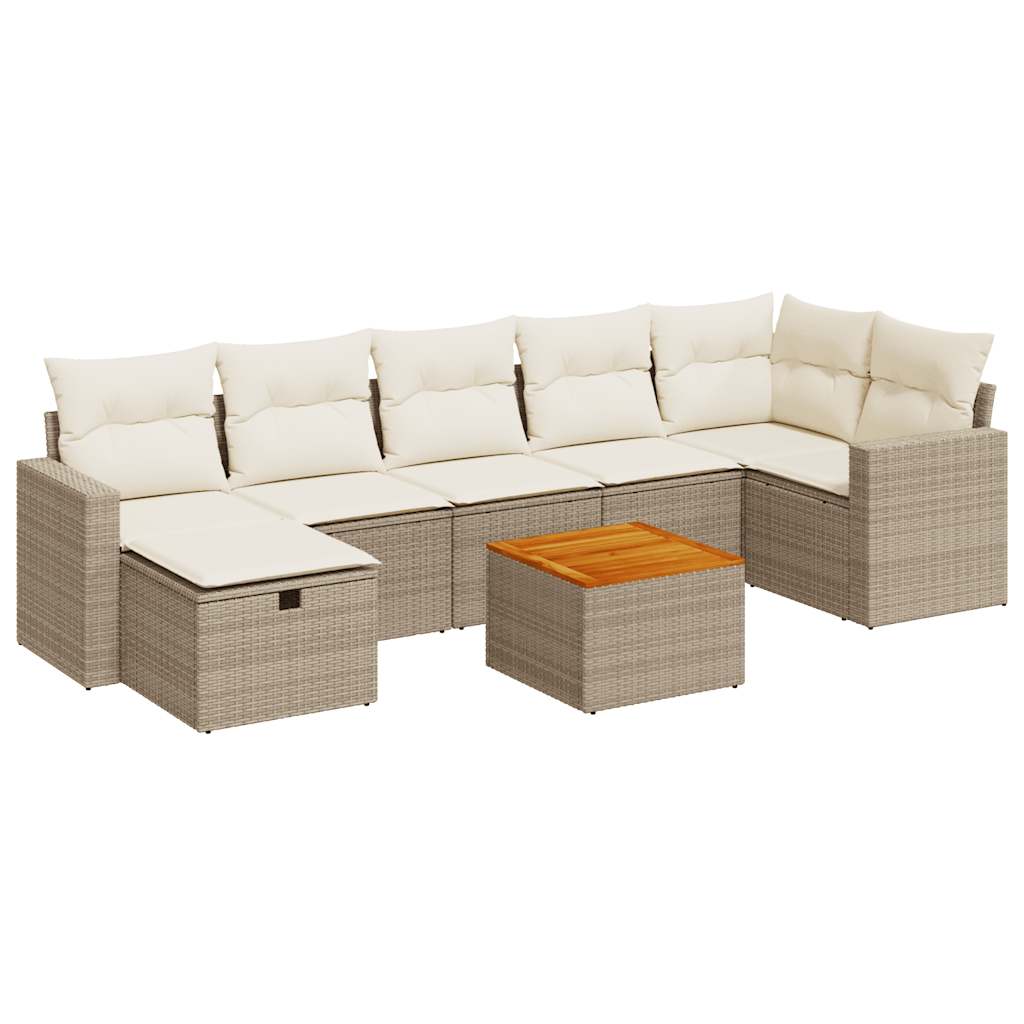 Set Divano da Giardino 8 pz con Cuscini Beige in Polyrattan 3325796