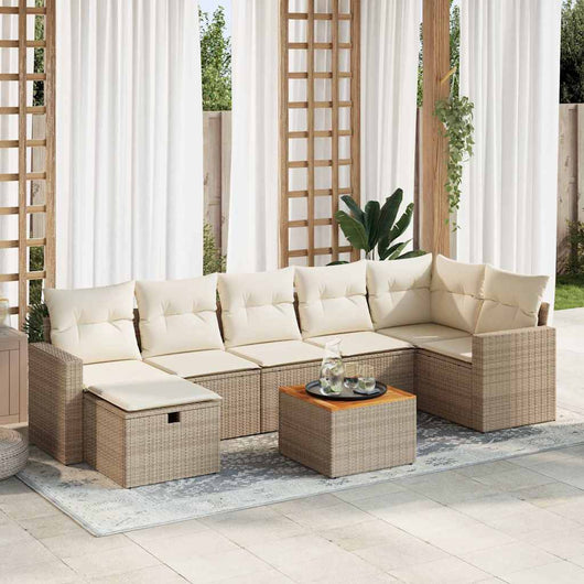 Set Divano da Giardino 8 pz con Cuscini Beige in Polyrattan 3325796