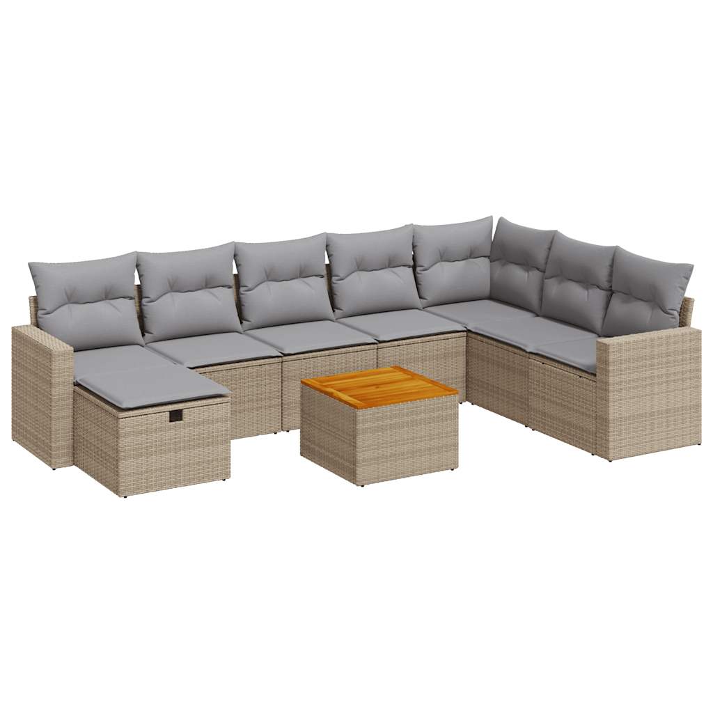 Set Divano da Giardino 9 pz con Cuscini Beige in Polyrattan 3325804