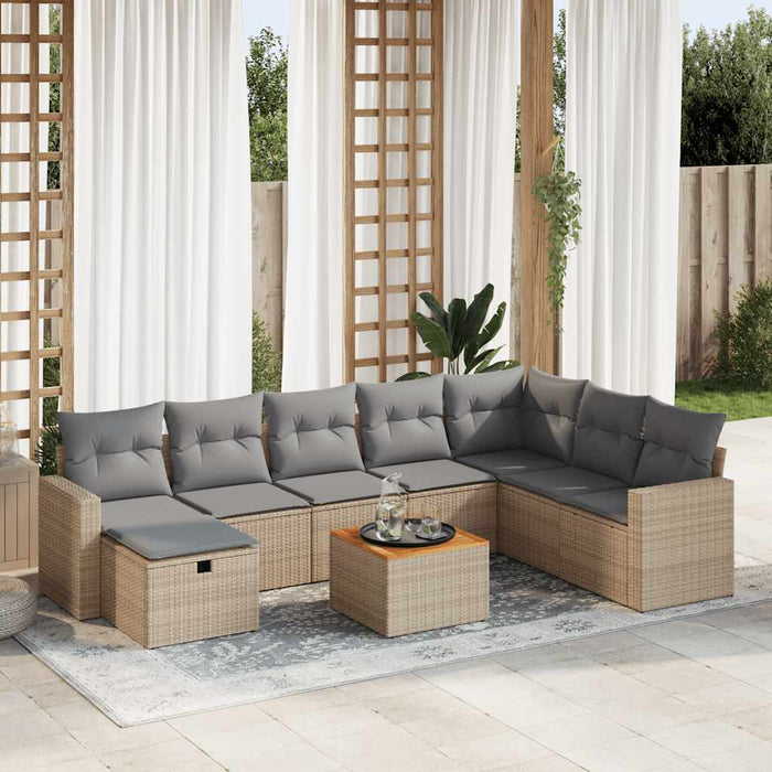 Set Divano da Giardino 9 pz con Cuscini Beige in Polyrattan 3325804