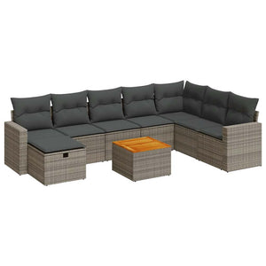 Set Divano da Giardino 9 pz con Cuscini Grigio in Polyrattan 3325805