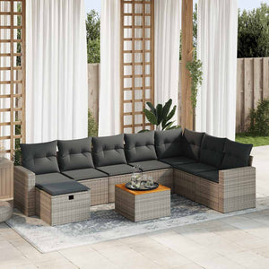 Set Divano da Giardino 9 pz con Cuscini Grigio in Polyrattan 3325805