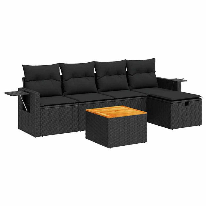 Set Divano da Giardino 6 pz con Cuscini Nero in Polyrattan 3325807