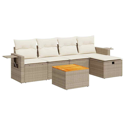 Set Divano da Giardino 6 pz con Cuscini Beige in Polyrattan 3325810