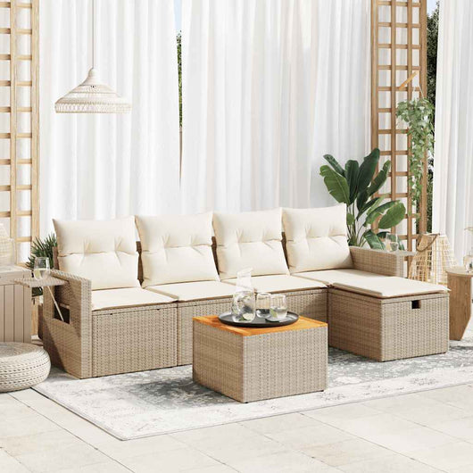 Set Divano da Giardino 6 pz con Cuscini Beige in Polyrattan 3325810