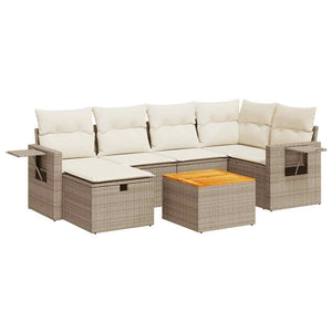 Set Divani da Giardino 7 pz con Cuscini Beige in Polyrattan 3325817