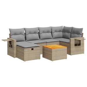 Set Divani da Giardino 7 pz con Cuscini Beige in Polyrattan 3325818