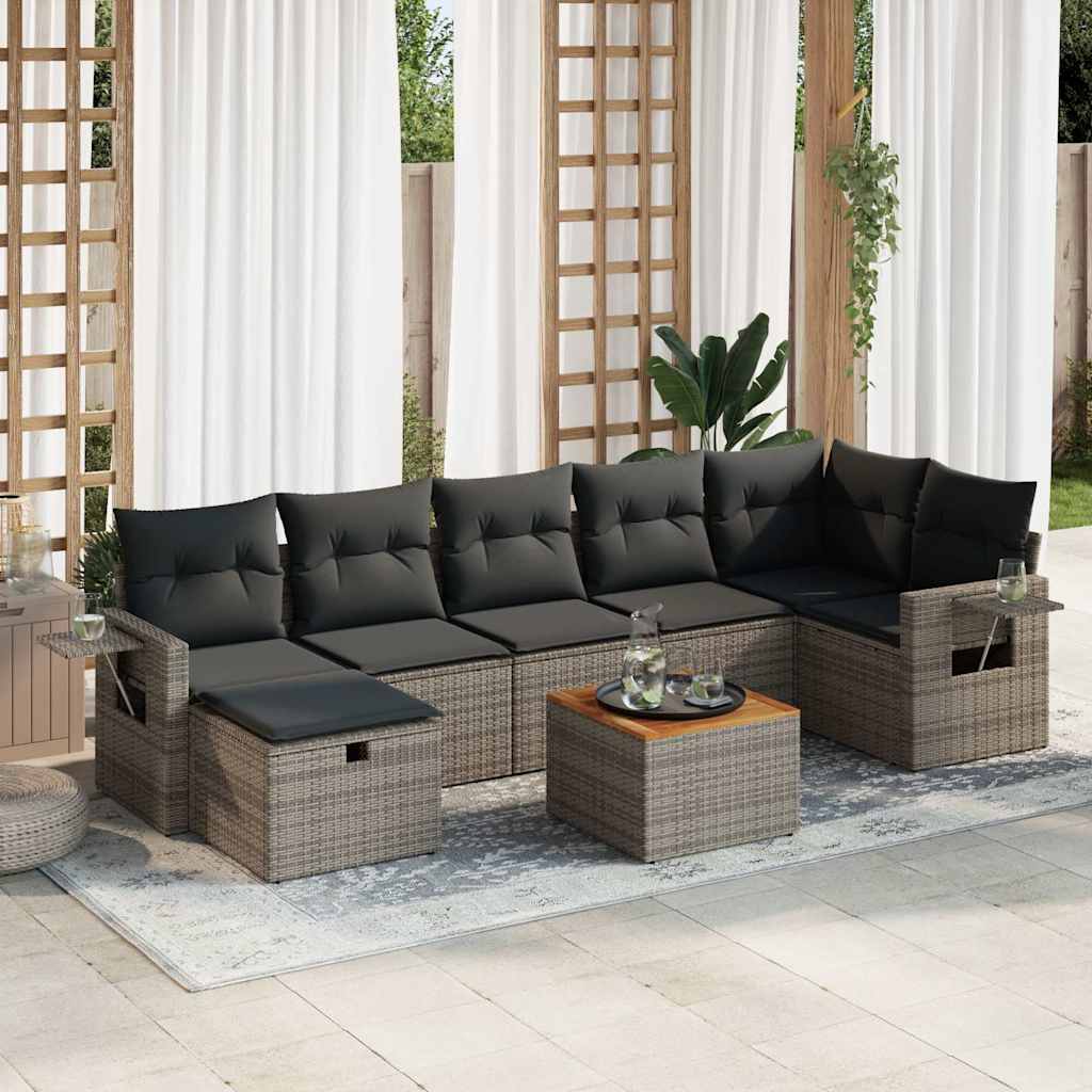 Set Divano da Giardino 8 pz con Cuscini Grigio in Polyrattan 3325826