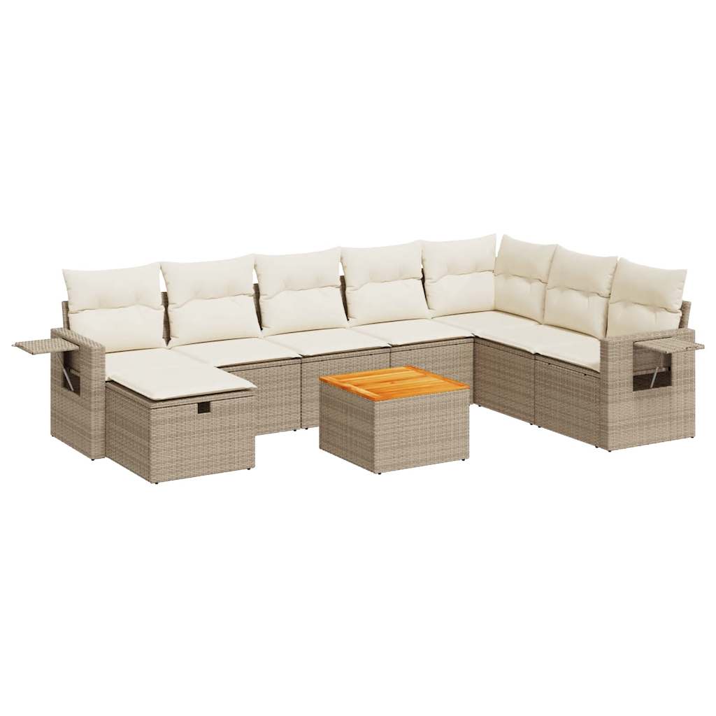 Set Divano da Giardino 9 pz con Cuscini Beige in Polyrattan 3325831