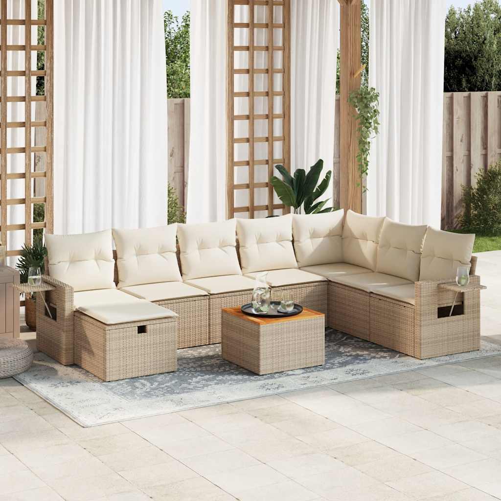 Set Divano da Giardino 9 pz con Cuscini Beige in Polyrattan 3325831