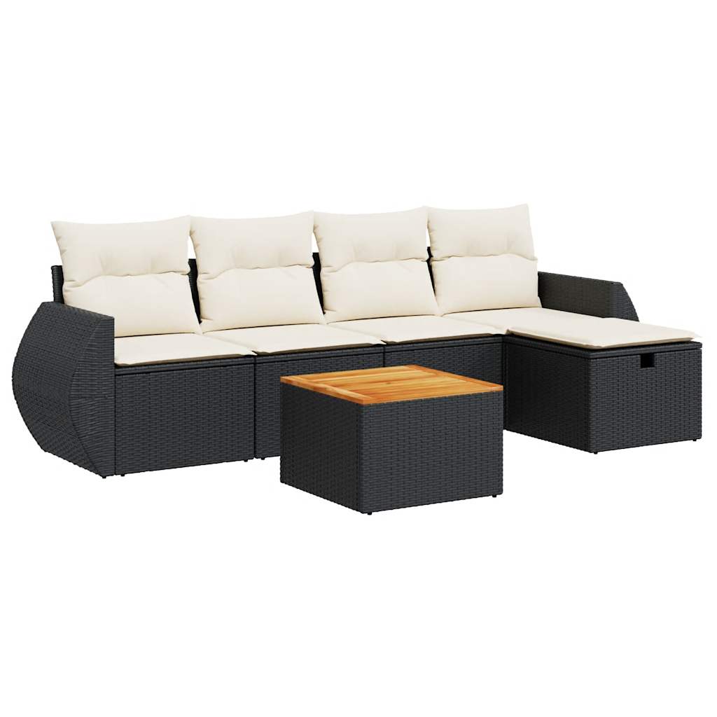 Set Divano da Giardino 6 pz con Cuscini Nero in Polyrattan 3325836