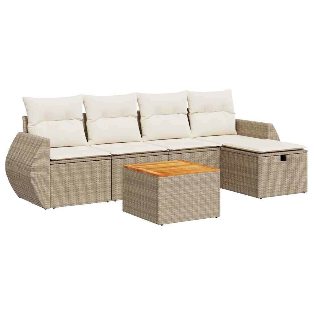 Set Divano da Giardino 6 pz con Cuscini Beige in Polyrattan 3325838