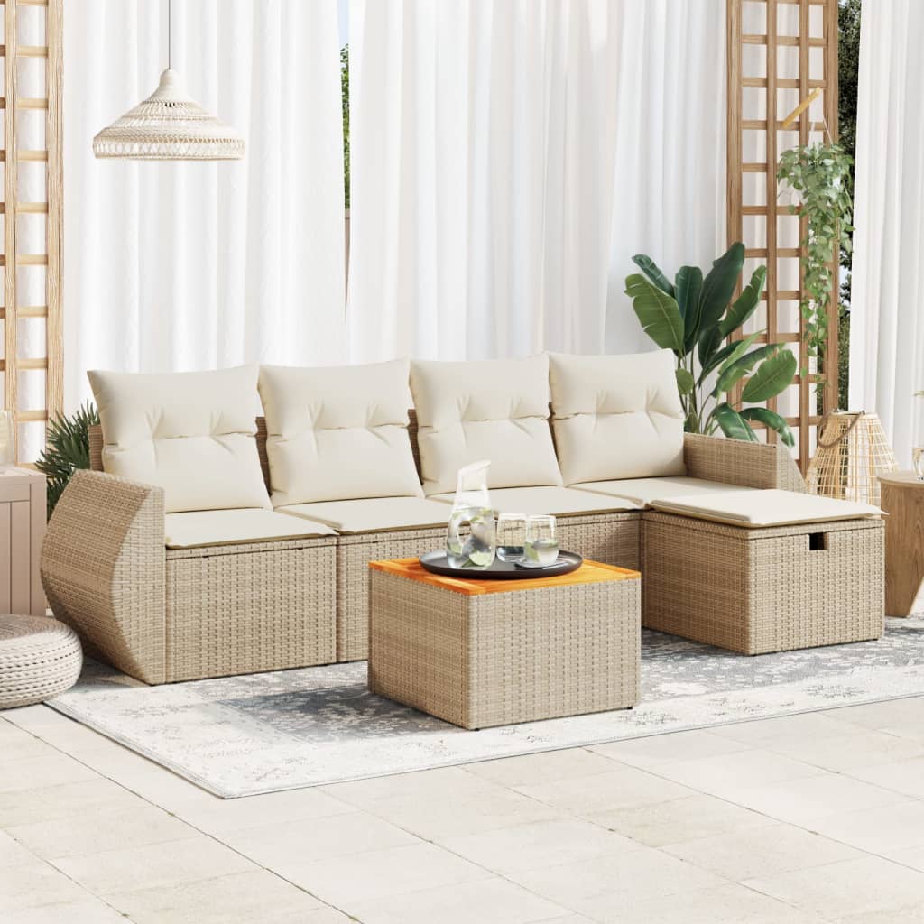 Set Divano da Giardino 6 pz con Cuscini Beige in Polyrattan 3325838