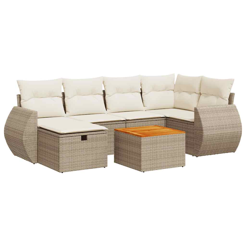 Set Divani da Giardino 7 pz con Cuscini Beige in Polyrattan 3325845