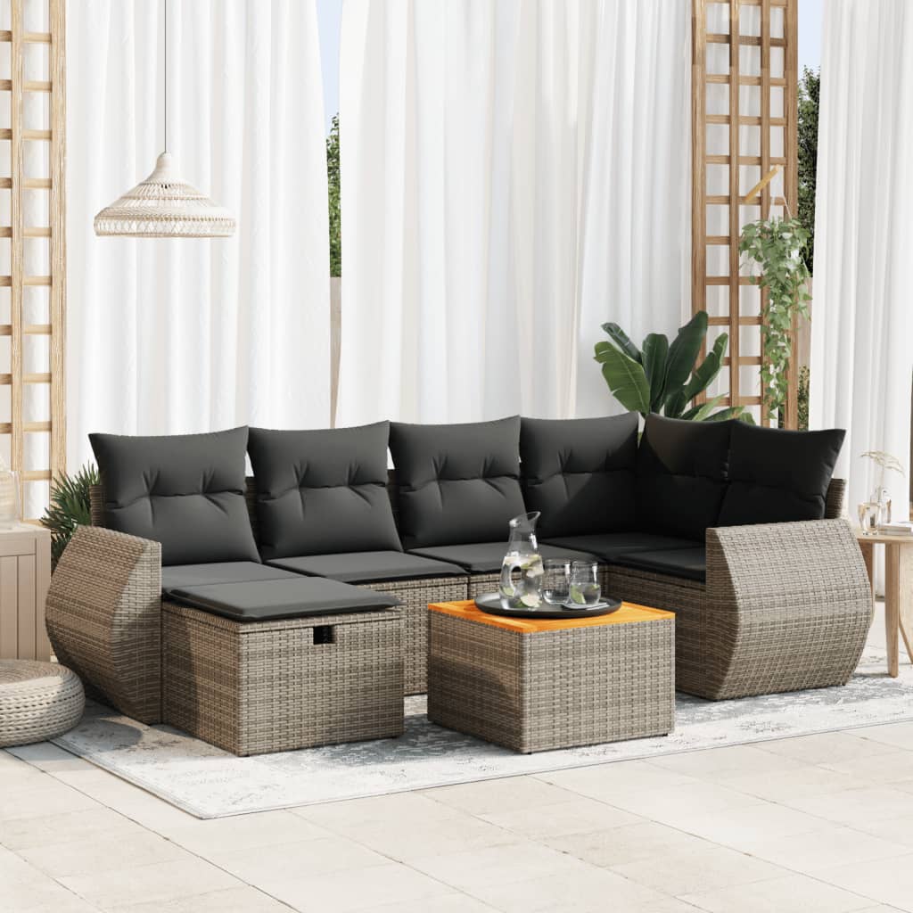 Set Divani da Giardino 7 pz con Cuscini Grigio in Polyrattan 3325847