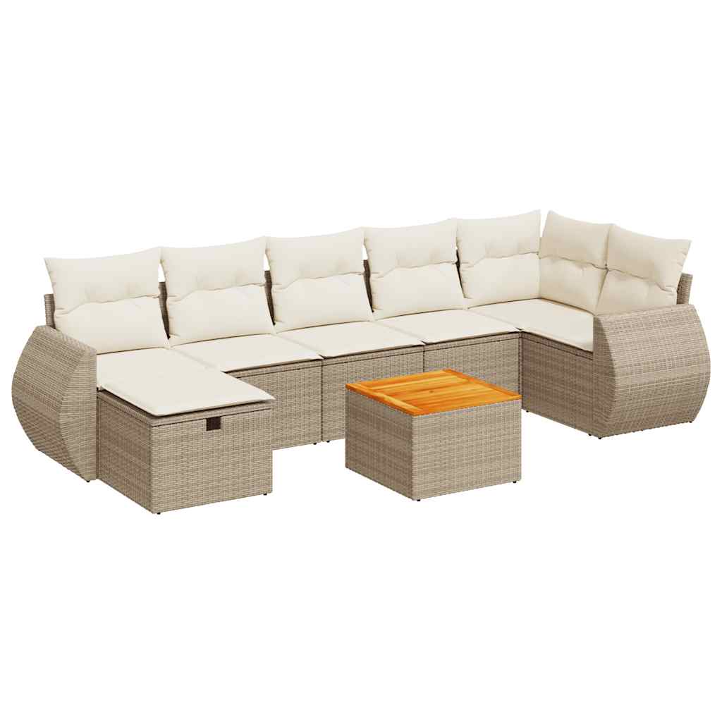 Set Divano da Giardino 8 pz con Cuscini Beige in Polyrattan 3325852