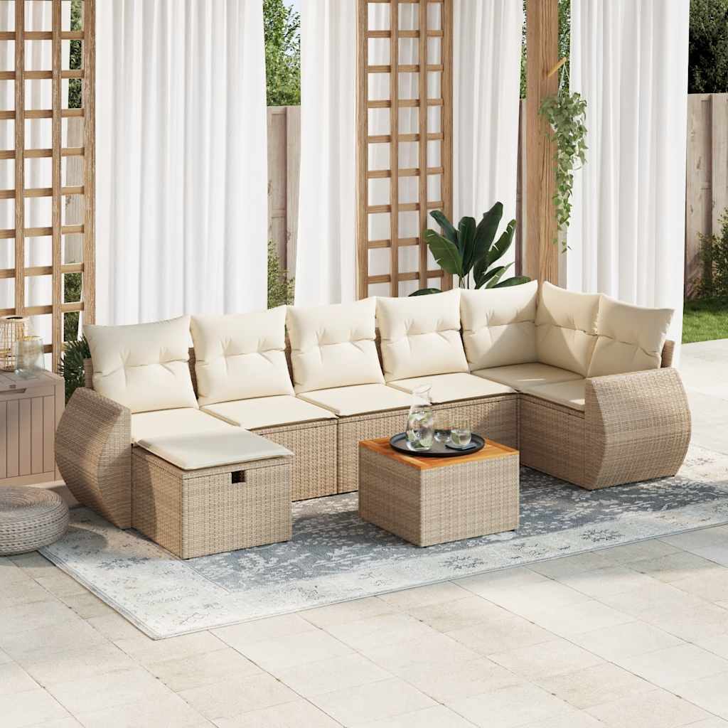 Set Divano da Giardino 8 pz con Cuscini Beige in Polyrattan 3325852