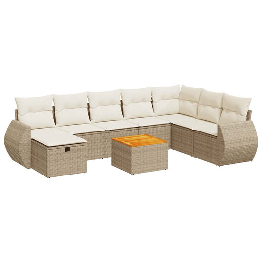 Set Divano da Giardino 9 pz con Cuscini Beige in Polyrattan 3325859