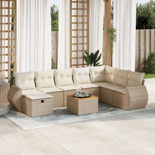 Set Divano da Giardino 9 pz con Cuscini Beige in Polyrattan 3325859