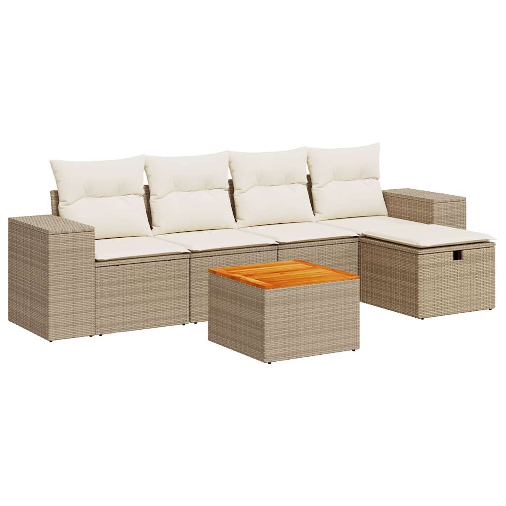 Set Divano da Giardino 6 pz con Cuscini Beige in Polyrattan 3325866