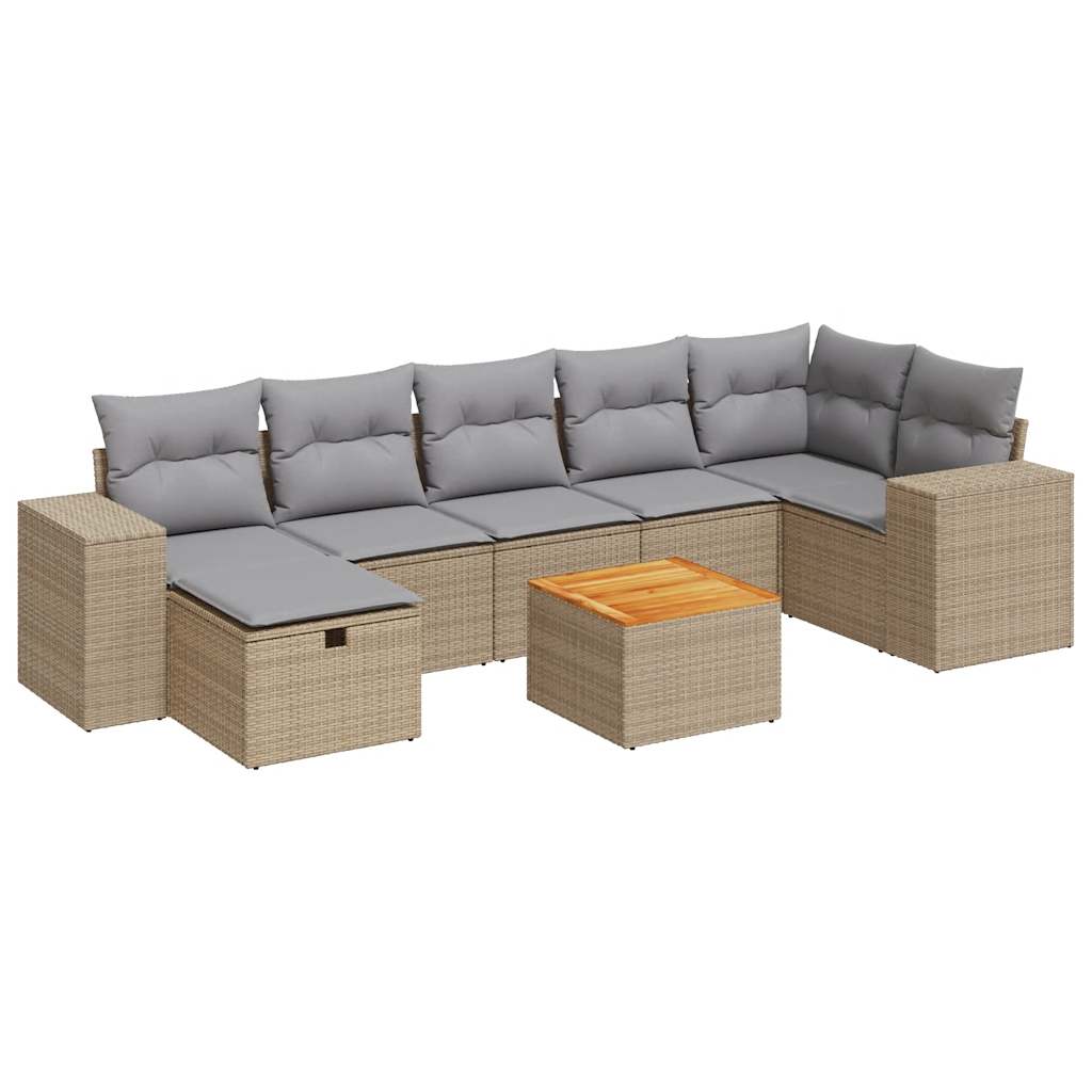 Set Divano da Giardino 8 pz con Cuscini Beige in Polyrattan 3325881