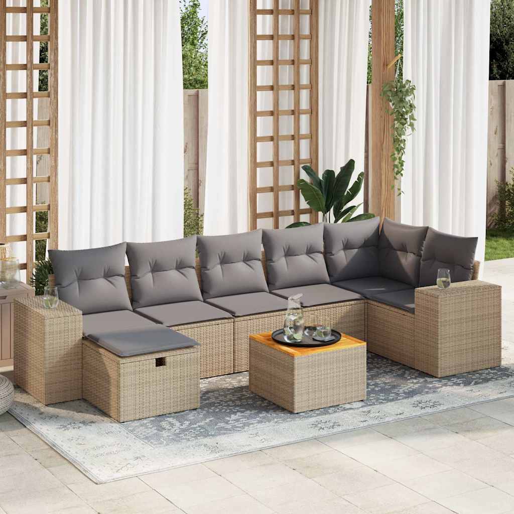 Set Divano da Giardino 8 pz con Cuscini Beige in Polyrattan 3325881