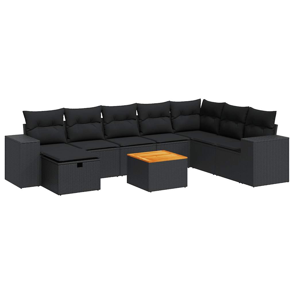 Set Divani da Giardino 9 pz con Cuscini Nero in Polyrattan 3325884