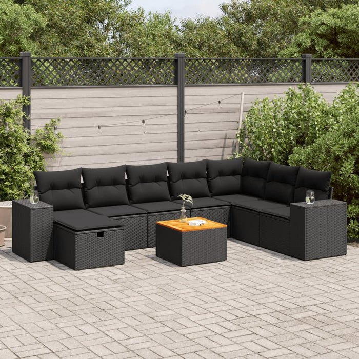 Set Divani da Giardino 9 pz con Cuscini Nero in Polyrattan 3325884